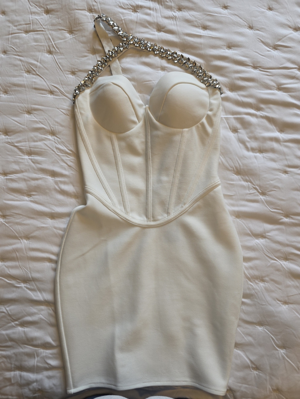 Fashion Nova White Crystal-Strap Bustier Mini Dress